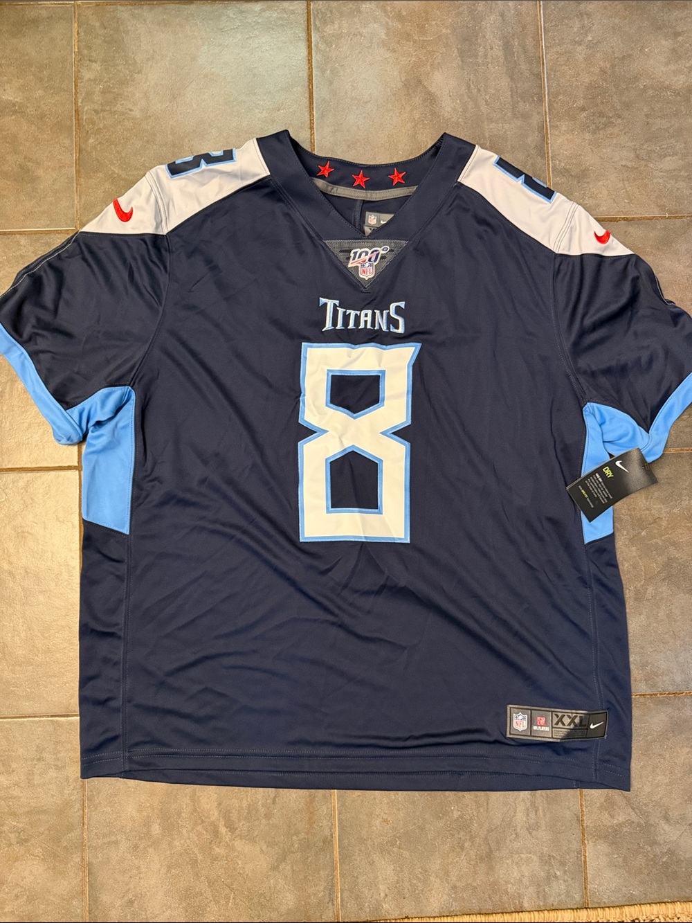 Nike Titans #8 MARIOTA  Navy and Light Blue Football Jersey